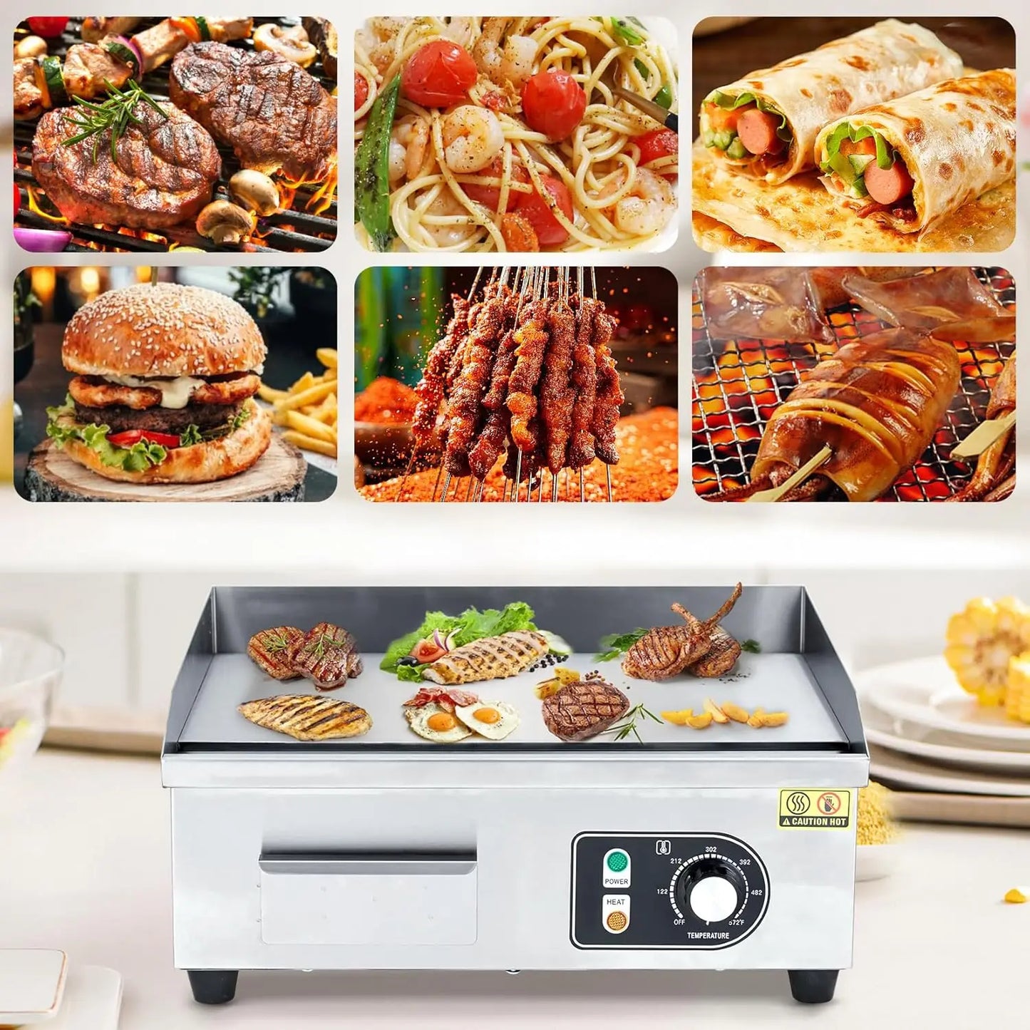 Electric Griddle for Outdoor Cooking Non-Stick Grill Plate Adjustable Temperature Control 122°F-572°F High Power 3600W