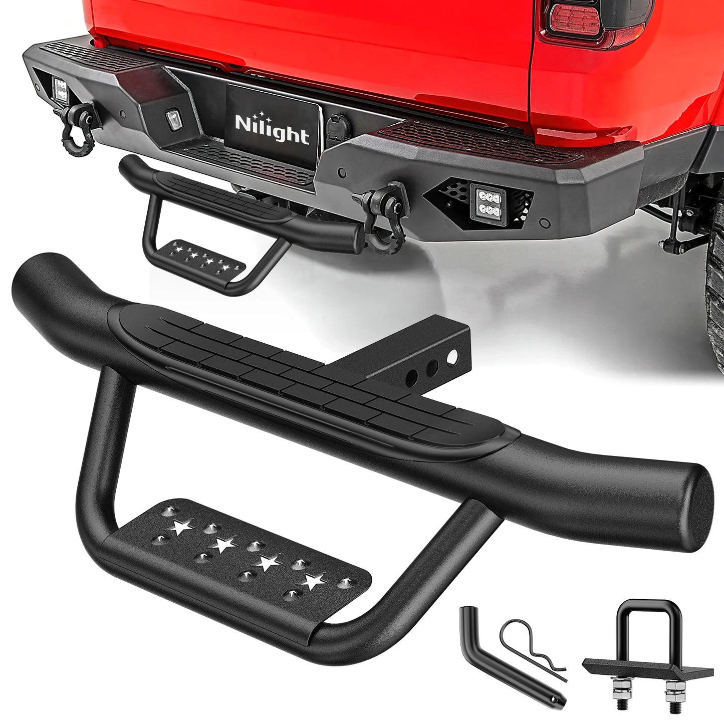 Nilight 36" Hitch Step Fits 2" Receivers Trailer Towing Drop with Rubber Non-Slip Pad Rear Bumper Guard with 5/8" Hitch Pin Clip & U-Bolts Stabilize for Pickup Truck Car SUV