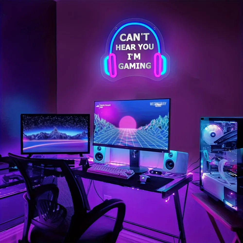 I'm playing a game and can't hear you LED gamer headsets Neon lights for game room wall decorations, gifts