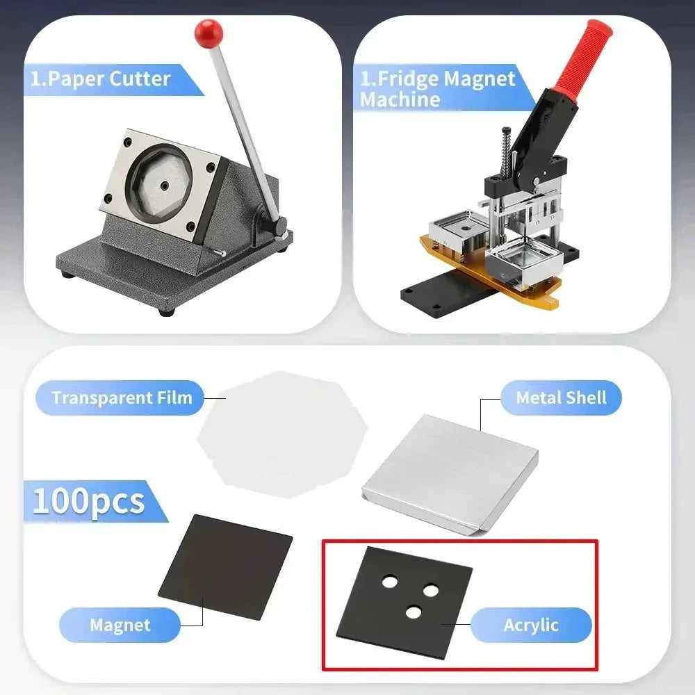 2*2" 2.5x2.5" Fridge Magnet Button Making Machine 50*50mm Square Refrigerator Magnets Maker Materials Set Pin Maker DIY Buttons