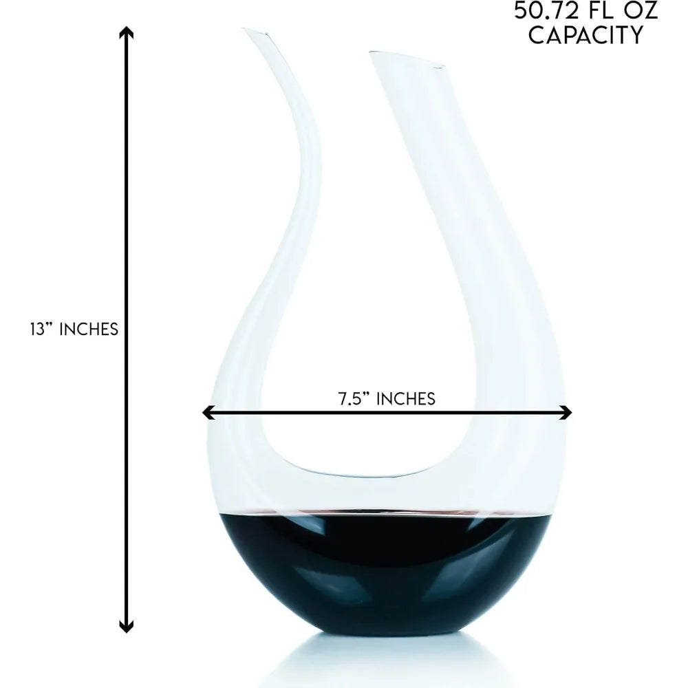 Wine Decanter, 100% Hand Blown Lead-free Crystal Glass Red Wine Carafe U Shape Wine Aerator