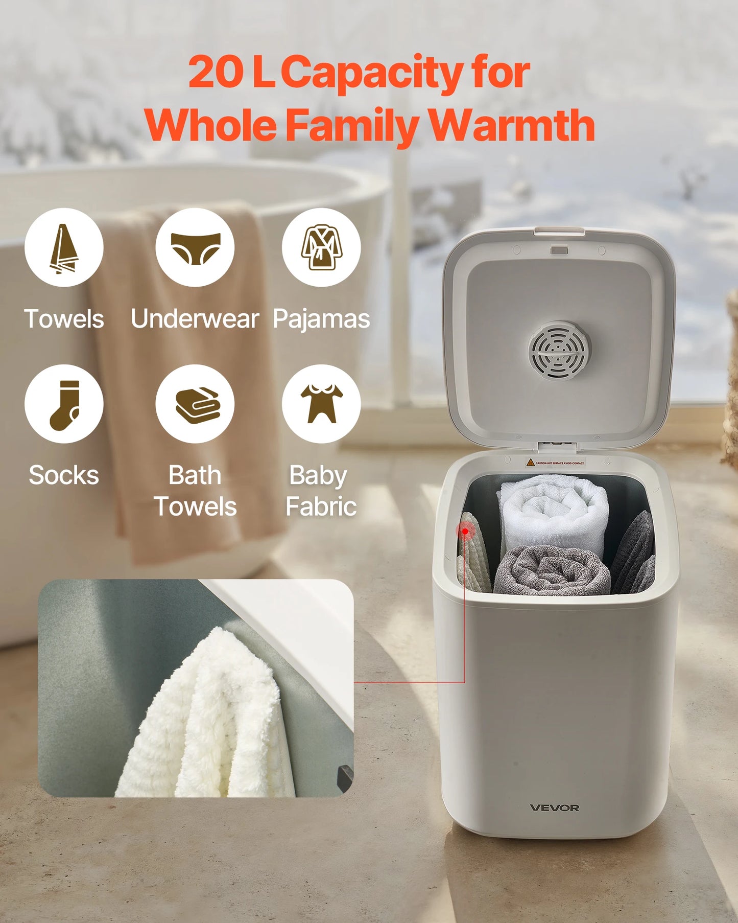 SucceBuy 20L Towel Warmer Bucket w/ LED Light Timer Temperature Setting Security Lock & 4 Hooks Large Blanket Warmers for SPA