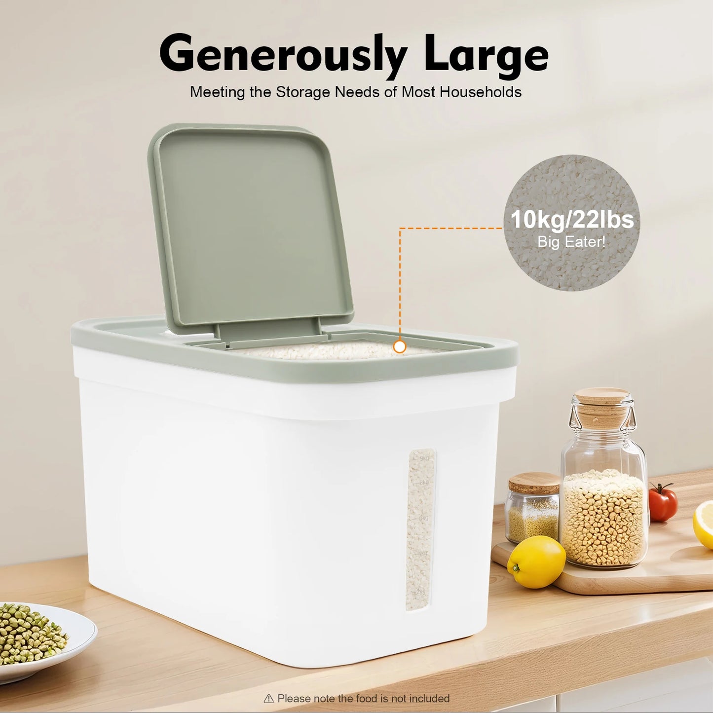 10 kg Large Food Storage Container Flour Container Rice Dispenser Airtight Container Large Storage Container for Food