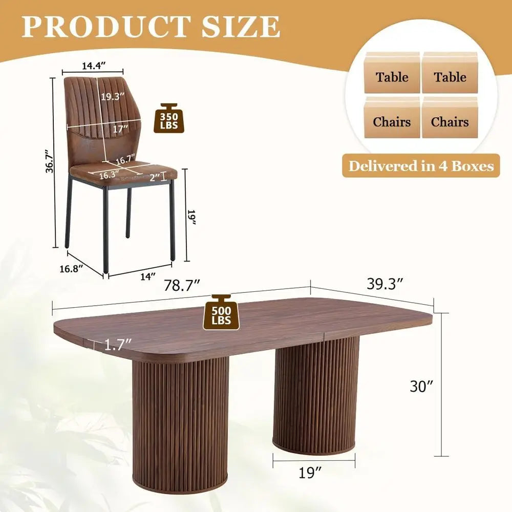 Walnut 8-Seat Century-Style Dining Table Set with Cushioned Chairs for Family Gatherings