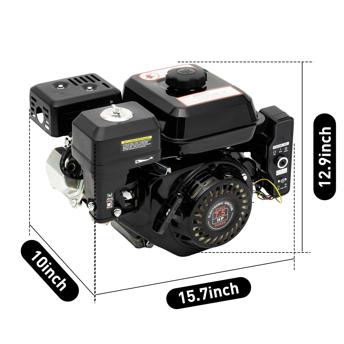 7.5HP 4-Stroke Gasoline Engine 3KW 210CC Hand/Electric Start OHV Air Cooling Gas Engine Motor for Go Karts Compressors 3600RPM