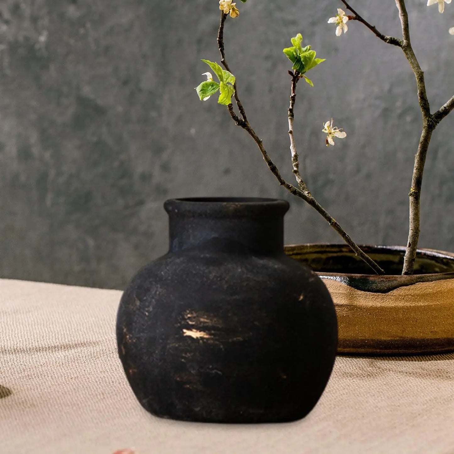 Rustic Ceramic Vase Decorative Wabi Sabi Vase Desktop Farmhouse Flower Vase for Fireplace Housewarming Living Room Office Party