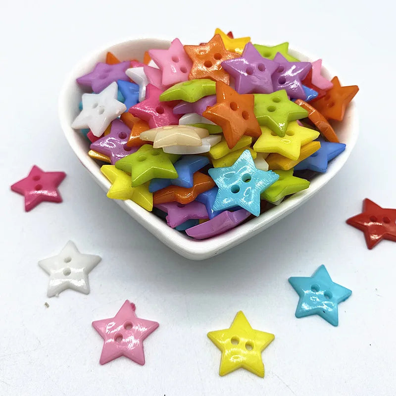 New 12mm-15mm-20mm Colours Five- Pointed Star with Two Eye Buttons  Resin Sewing Buttons Diy Scrapbooking Multicolour