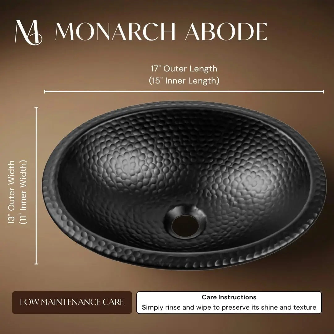 17-Inch Oval Drop In Bathroom Sink, Top Mount Hand Hammered Matte Black Vanity Sink for Countertop, Powder Room or Restroom