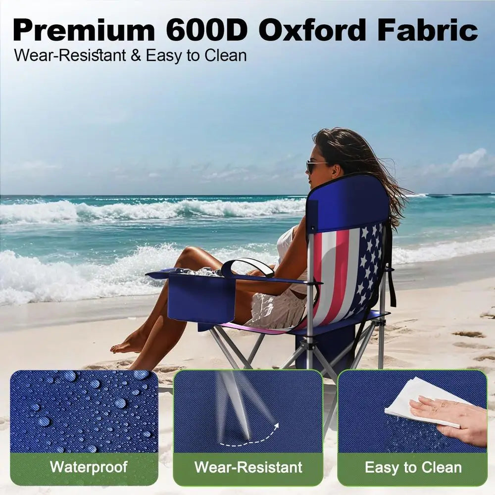 olding Camping Chairs Durable 600D rd, Portable Outdoor Chair with Cooler Pouch, Cup Holder & Storage ket or Camping, Beach, ish