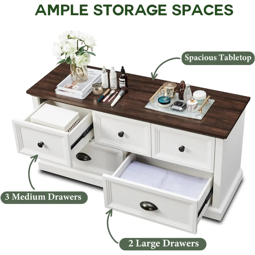 Farmhouse 5 Drawers Dresser for Bedroom, 45 Wide Chest of Drawers, 21 Tall Storage Closet Bench Storage Chest Storage Trunk