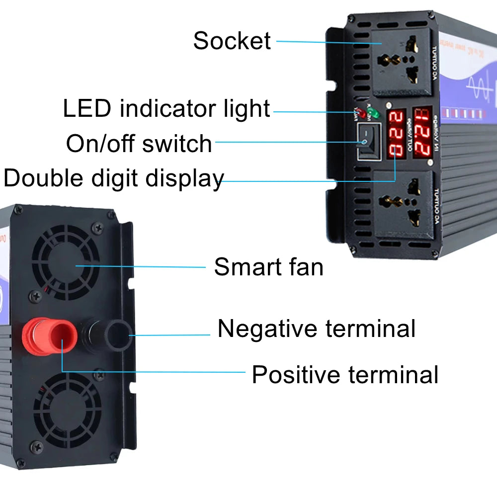 Pure Sine Wave Inverter 3000W 5000W DC 12V 24V 48V 60V 72V to AC 110V Digital Display Converter for Home RV Solar System