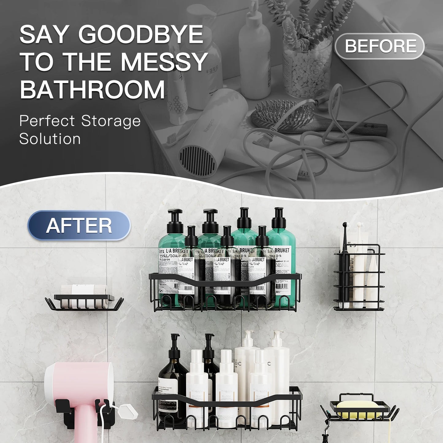 6pcs Stainless Steel Bathroom Kitchen Shelves No Drill Wall Mounted Toilet Organizer Bathroom Kitchen Accessories