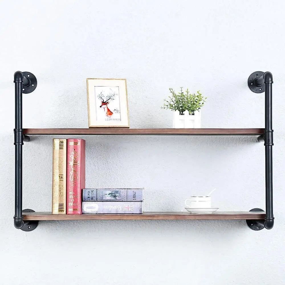 Industrial Pipe Shelving Wall Mounted,36in Rustic Metal loating Shelves,Steampunk Real Wood Book Shelves,Wall Shel Unit Bookshel