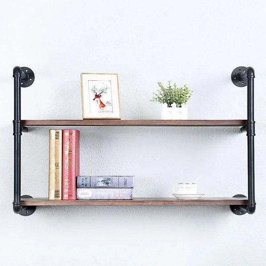 Industrial Pipe Shelving Wall Mounted,36in Rustic Metal loating Shelves,Steampunk Real Wood Book Shelves,Wall Shel Unit Bookshel