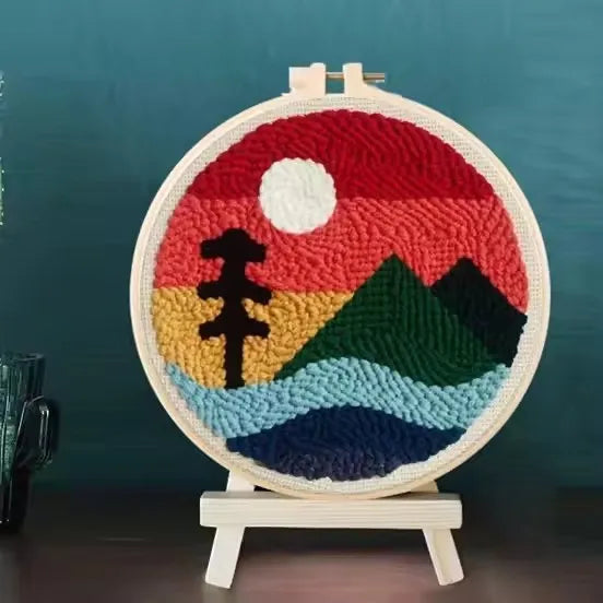 Punch Needle Embroidery Kits For Adults Scenery DIY Craft Yarns Embroidery Set for Beginner Cross Stitch Home Painting Decor