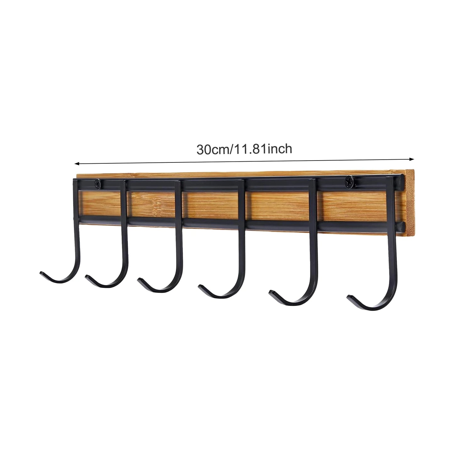 2PCS Wall Mounted Kitchen Utensil Hooks Set of 6 Black Metal Bamboo Decor Hangers Space Saving Organizer for Spoon Towel Key