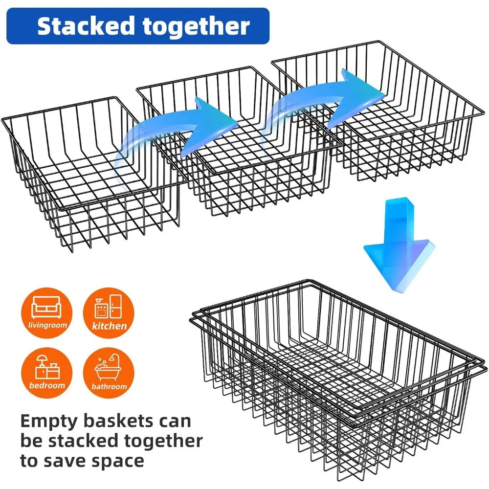12 Pack Extra Large Wire Storage Baskets, Pantry Organization for Cabinets, Metal Basket Kitchen, Garage