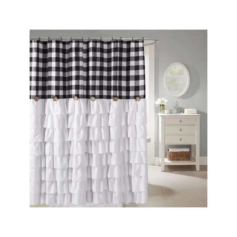 Farmhouse Buffalo Check Shower Curtain with Coconut Buttons
