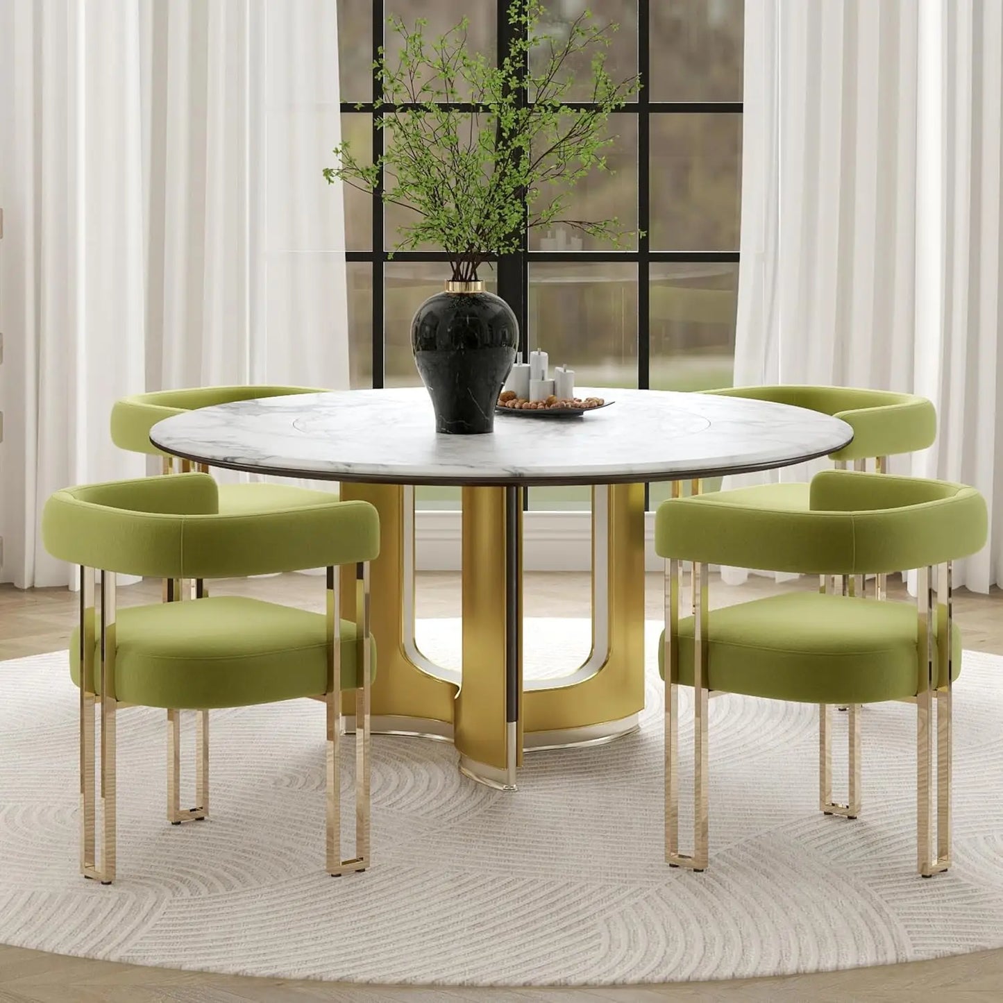 Set of 4 Black and Gold Modern Dining Chairs, Velvet Upholstered Barrel Armchairs with Metal Legs for Kitchen, Customized