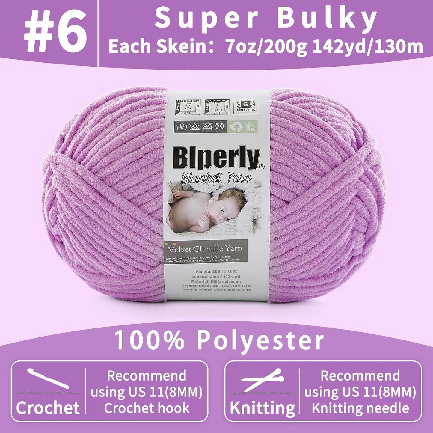 Super Bulky Velvet Chenille Yarn for Crocheting - 2 Skeins 200g Each - Ultra Soft Chunky Knitting Yarn for Baby Blankets