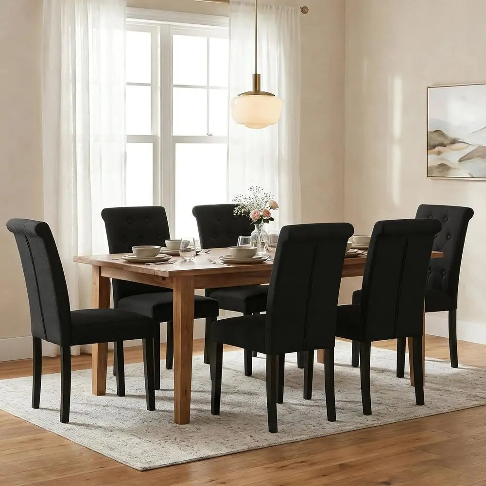 Set o 6 Upholstered abric Dining Chairs with Button-Tuted Details (Set o 6 Black,No Table)