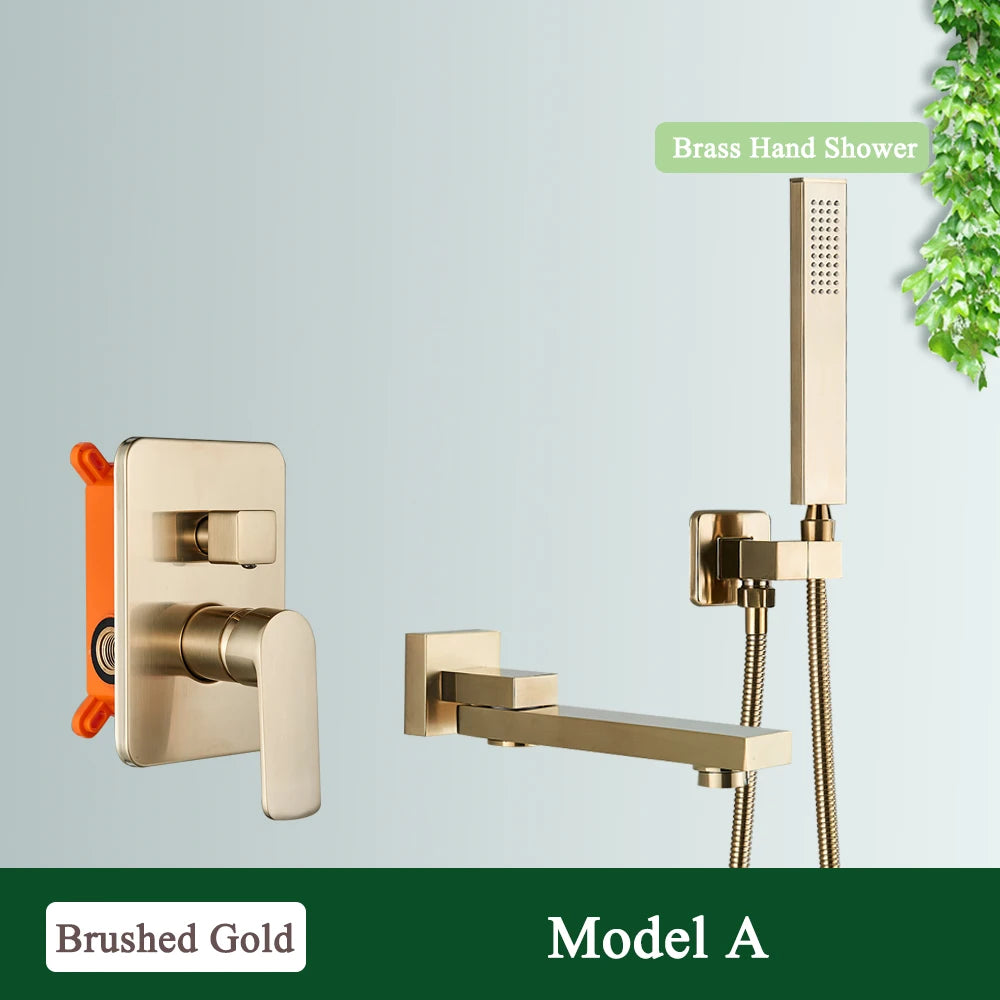 Rozin Bathroom Faucets For Bathtub Wall Mounted Waterfall Shower Faucet System Embedded Box Hidden Mixer Tap With Bath Tub Spout