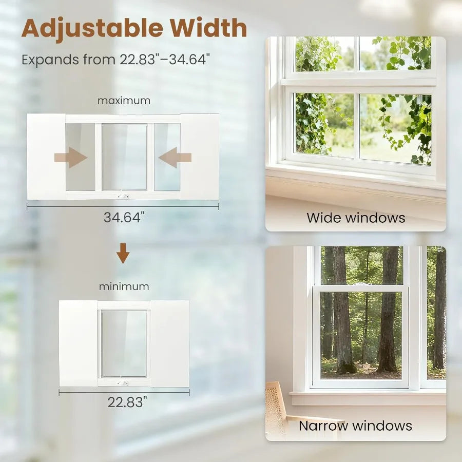 MOPHOTO Cat Door for Window Adjustable Width of 22.8334.65 Window Cat Door Weatherproof Aluminum Pet Door with Locking Mechanis