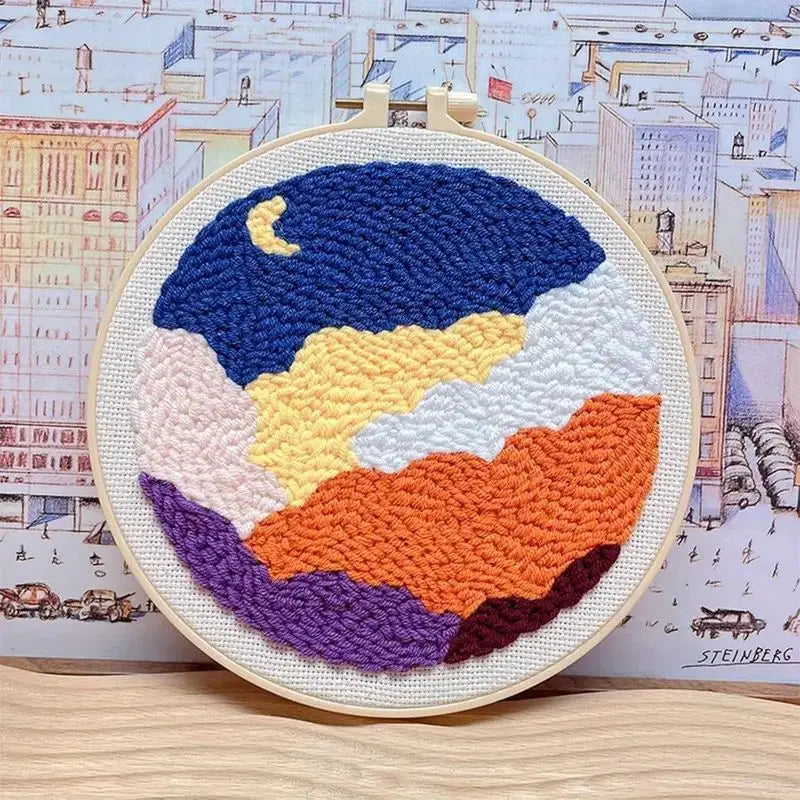 Punch Needle Embroidery Kits For Adults Scenery DIY Craft Yarns Embroidery Set for Beginner Cross Stitch Home Painting Decor