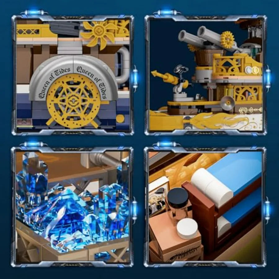 Steampunk Steamship Lighting Building Bricks Set - 1792 Pcs Pirate Ship Destroyer Playset with Minifigures for Adults Teens Ste
