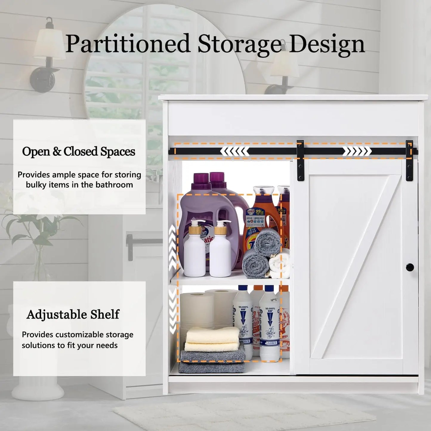 30" Farmhouse Bathroom Vanity with Sink, Freestanding Bathroom Storage Vanity Cabinet w/Sliding Barn Door