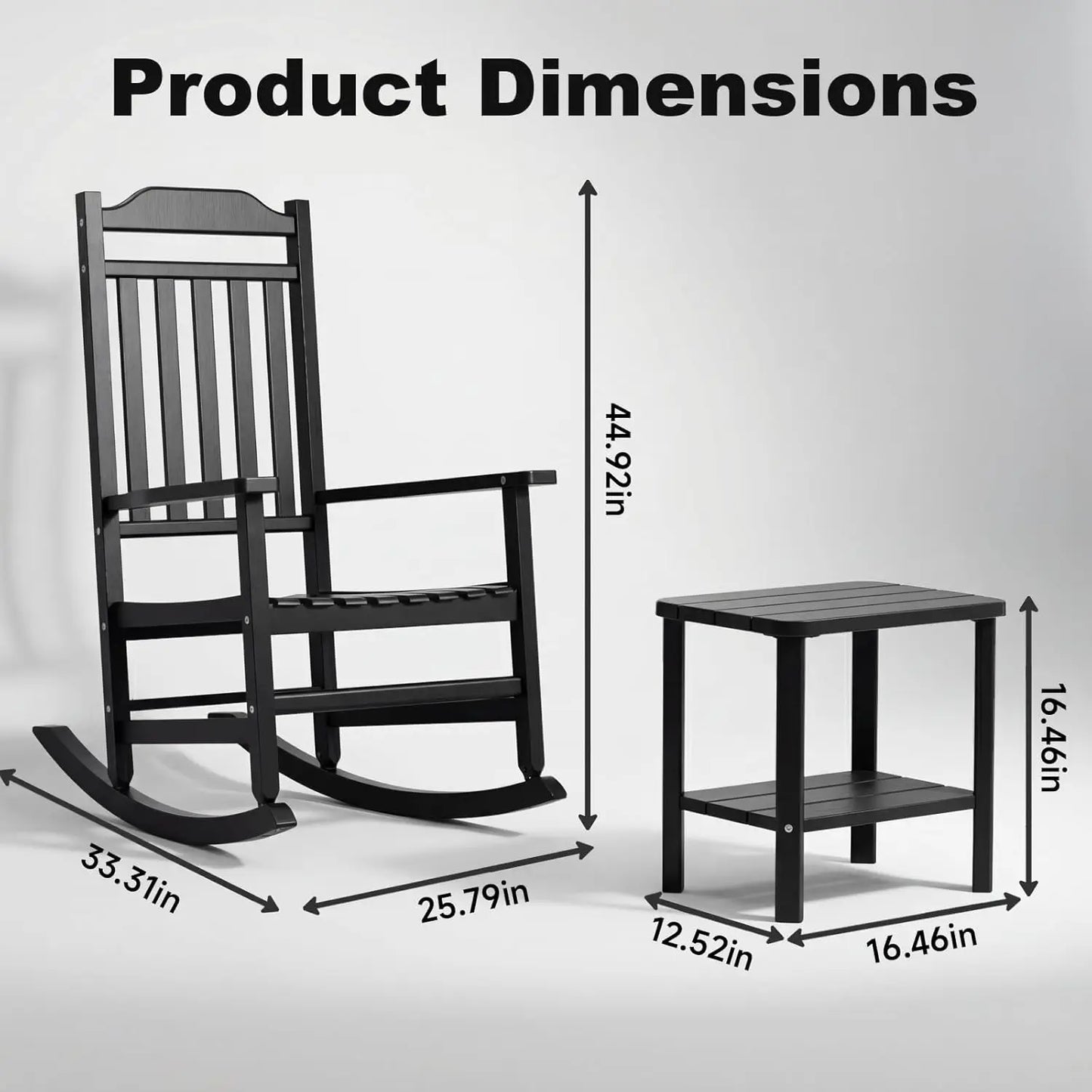 3 Piece Outdoor Rocking Bistro Set, Rocking Chairs Outdoor Furniture, Resin Waterproof Sun-Proof Patio Furniture, Customized