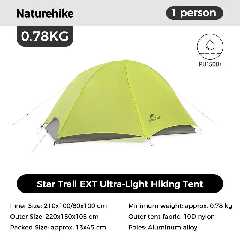 Naturehike Star Trail EXT Hiking Tent Outdoor Camping Ultralight Rainstorm Protection Wild Tent 1 2 Person 0D Nylon Backpacking Tent