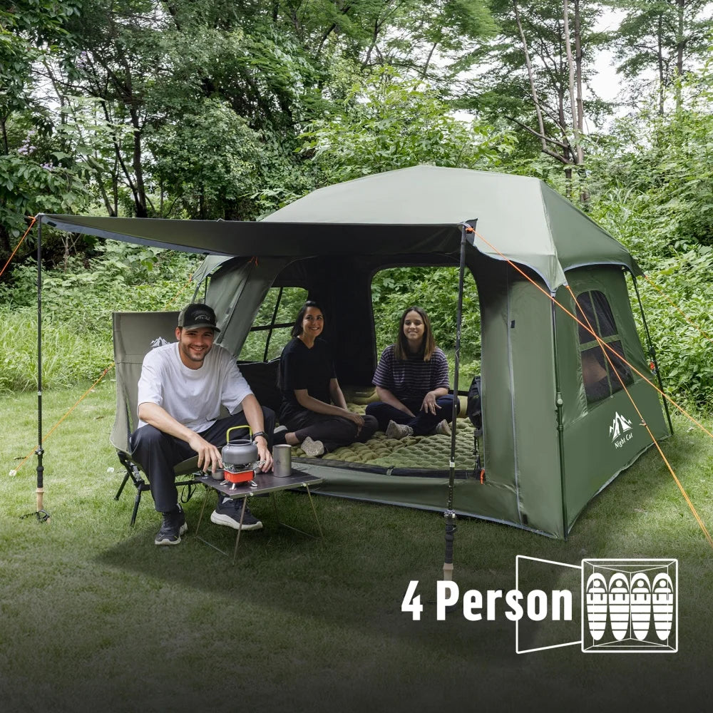 Night Cat 4 Person Pop Up Camping Tent, Blackout Cabin Tent with Vestibule & Rainfly, Waterproof Instant Easy Setup Family Tent, Dark Room Outdoor Tent for Camping, Hiking, Backyard