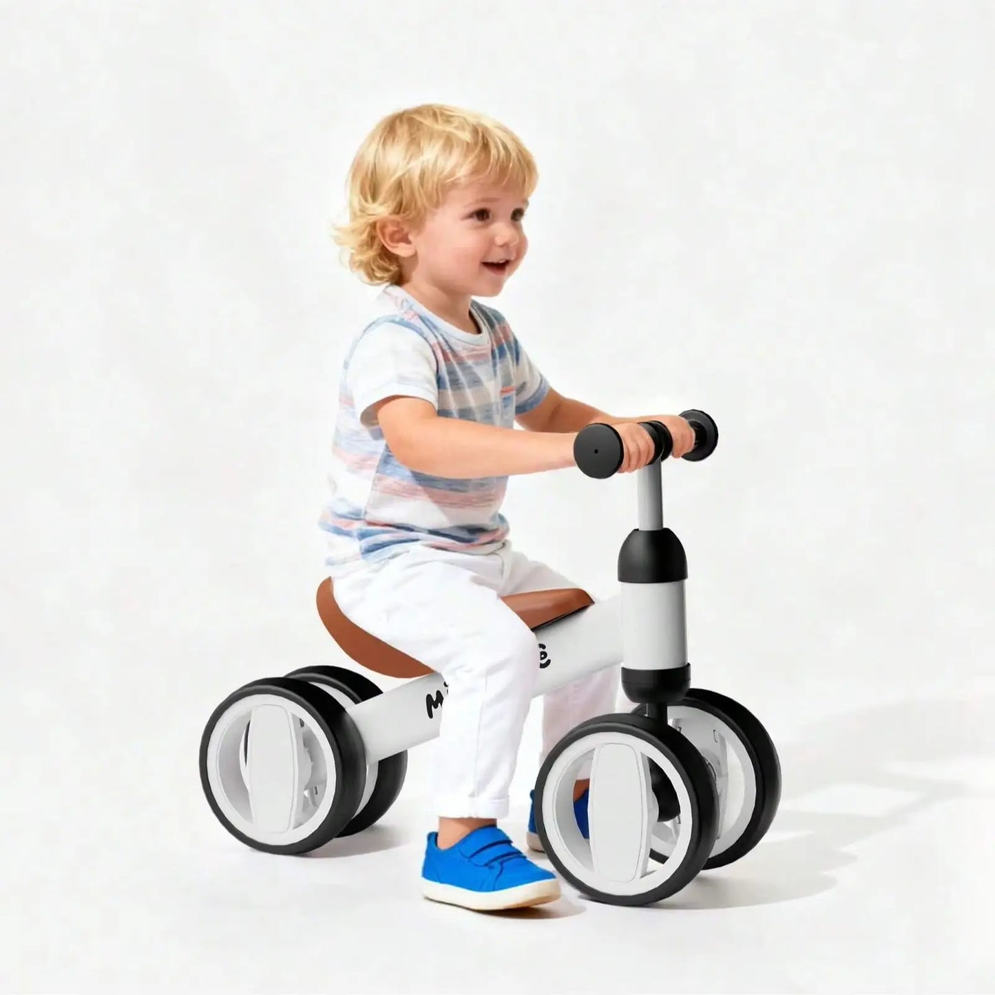 Toddler Balance Bike 10-24 Months | 4-Wheel No-Pedal Ride On Toy with 135° Steering,Anti-Rollover, Lightweight 3.3lbs, Silent Wheels for Baby Boys Girls