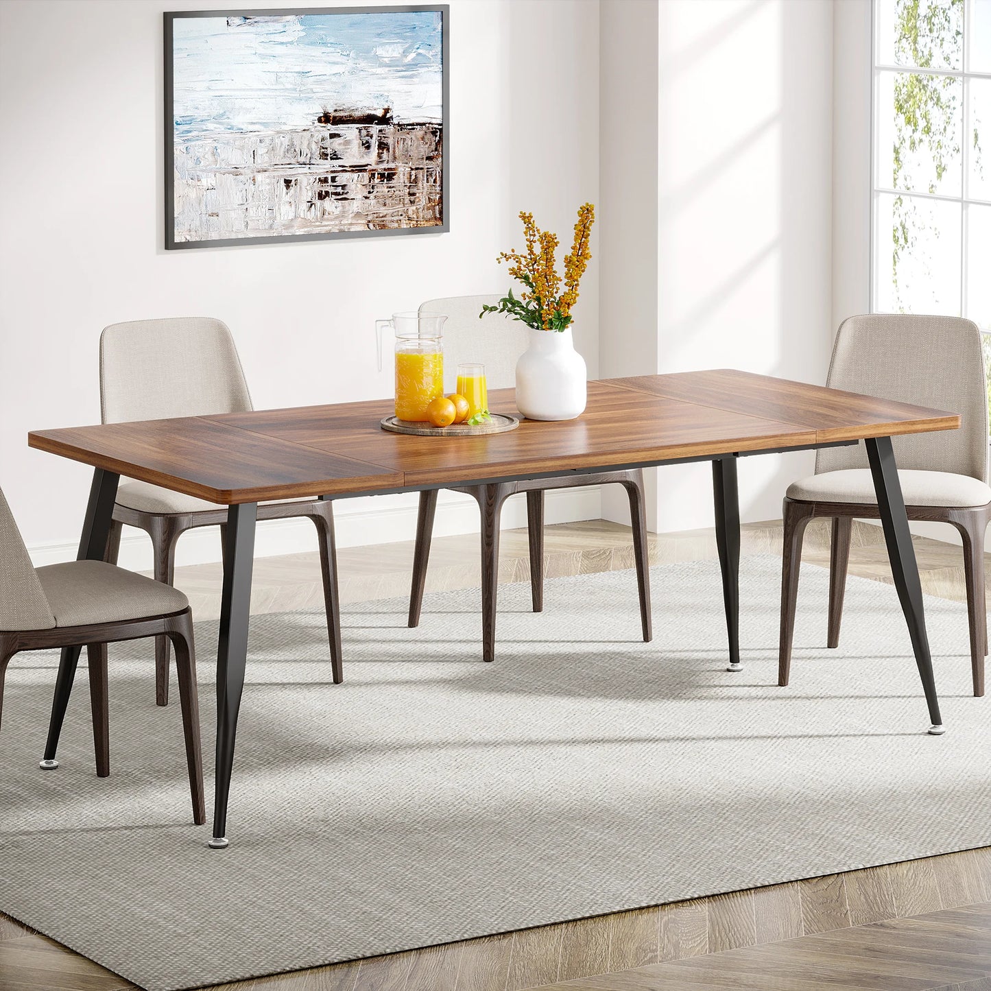 Tribesigns Dining Table180x80x75cm, Spacious Rustic Industrial Table for 6-8 People, Sturdy Metal Legs & Modern Faux Wood