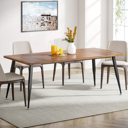 Tribesigns Dining Table180x80x75cm, Spacious Rustic Industrial Table for 6-8 People, Sturdy Metal Legs & Modern Faux Wood