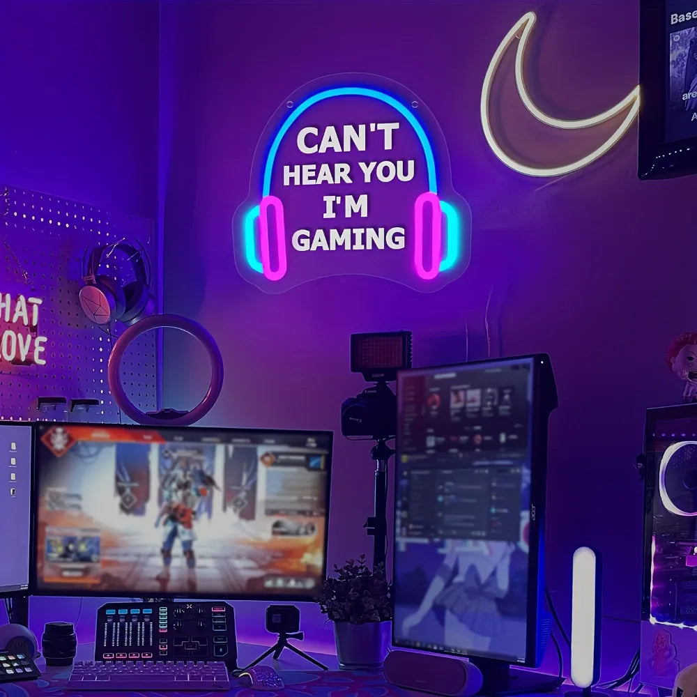 I'm playing a game and can't hear you LED gamer headsets Neon lights for game room wall decorations, gifts