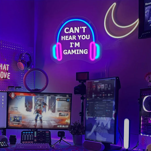 I'm playing a game and can't hear you LED gamer headsets Neon lights for game room wall decorations, gifts