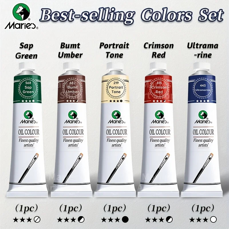 5pcs Marie's Oil Paints Set, 50ml(1.7fl. oz) x 5, Vibrant Colors, Professional  Art Supplies for Artists, Adults & Beginners
