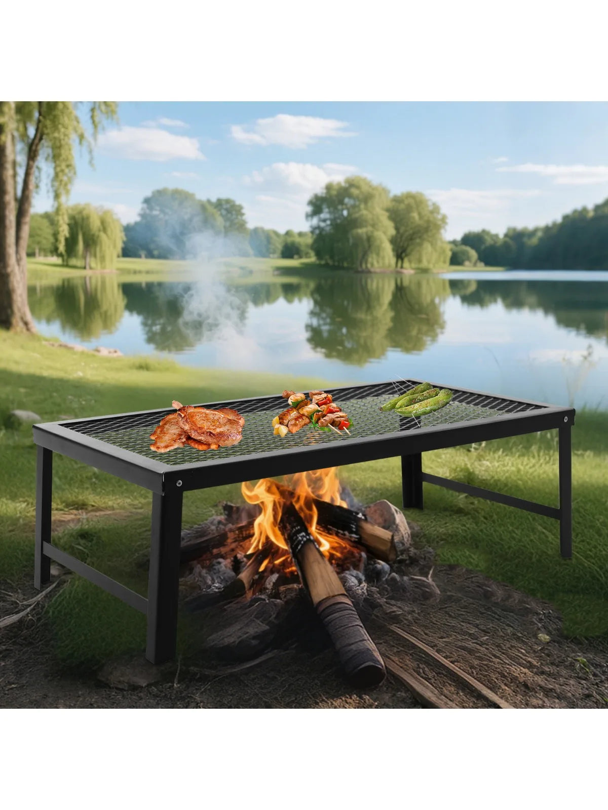 Folding Grill Rack Portable Barbecue Net Table BBQ Iron Campfire Grill Suitable for Outdoor Barbecues Picnics Camping