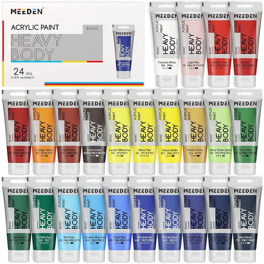 Heavy Body Acrylic Paint Set, 24 x 60ml (2 oz) Satin Finish for Adults, Rich Pigment Art Craft Paints for Canvas Clay Wood