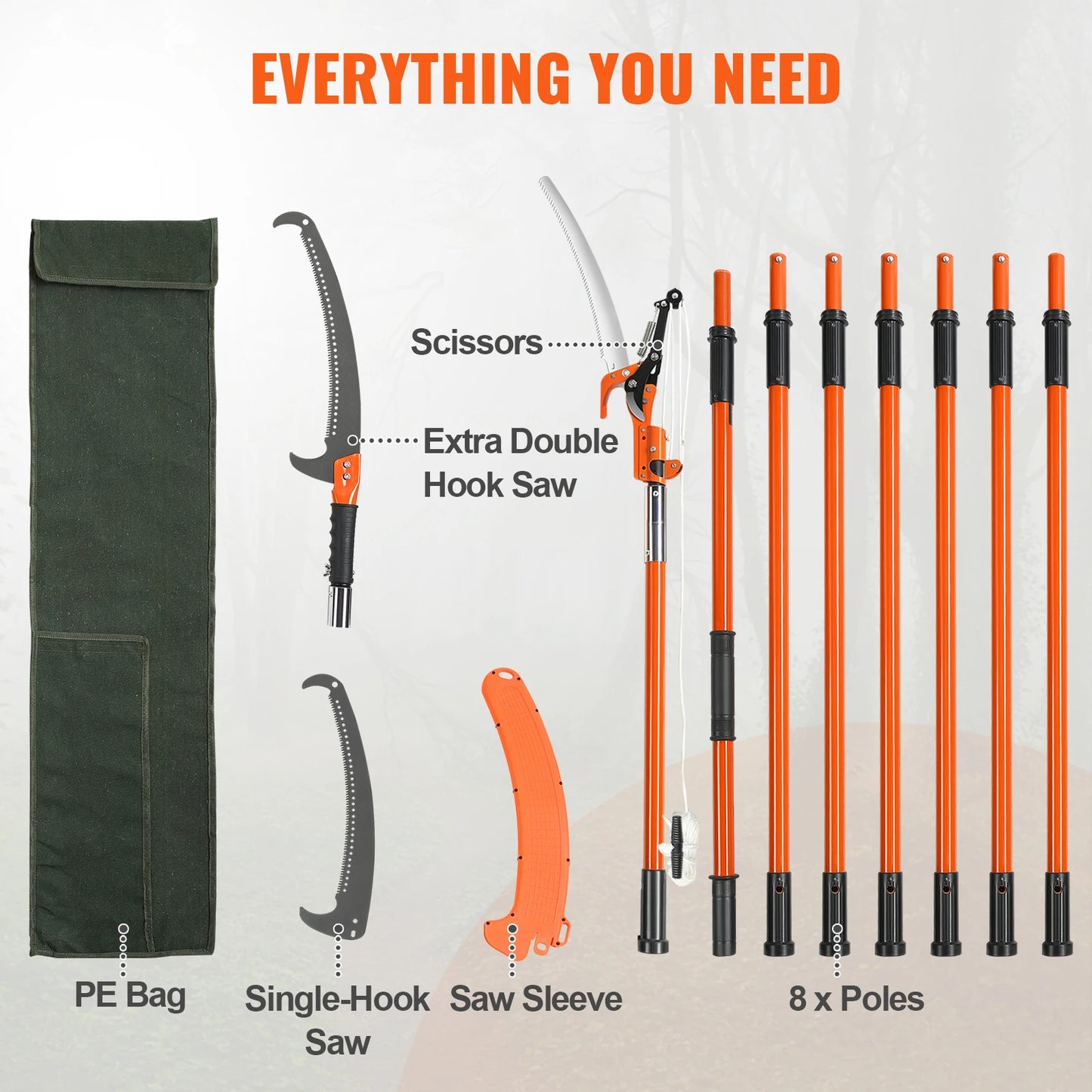 SucceBuy Manual Pole Saw Extendable Tree Pruner Sharp Steel Blade for Branches Trimming with Lightweight Aluminum Alloy Handle