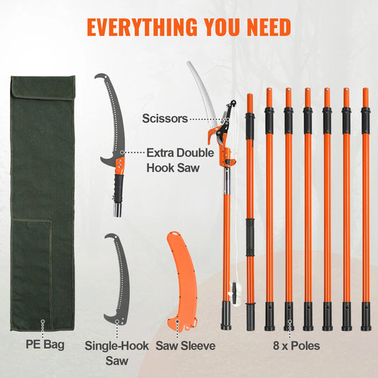SucceBuy Manual Pole Saw Extendable Tree Pruner Sharp Steel Blade for Branches Trimming with Lightweight Aluminum Alloy Handle