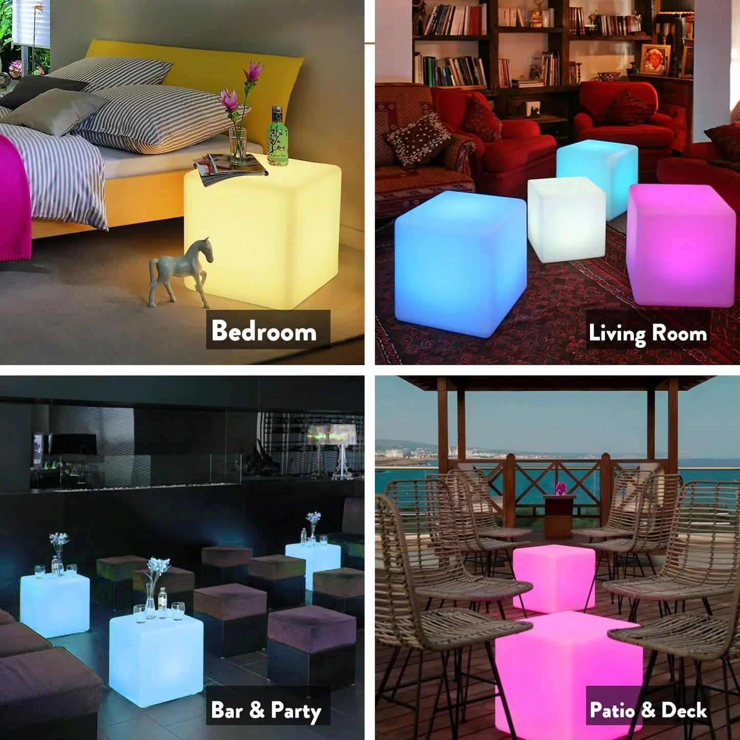 16-Inch Rechargeable RGB LED Cube Chair Light with Remote, Waterproof Cube Table Lamp for Home, Bedroom, Patio Decor