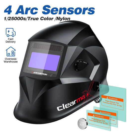ARCCAPTAIN Auto Darkening Welding Helmet Nylon Welder Mask Large View True Color DIN4 1/1/1/1 Soldering Mask for TIG MIG MMA CUT