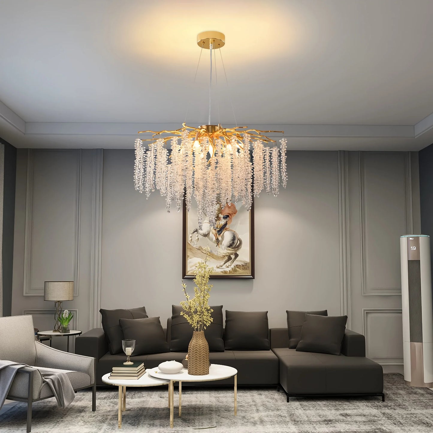 MSSIAN 9-Light Modern Luxury Chandelier - 23.7" Hanging Ceiling Fixture with Golden Tree Branch Design & Tassels