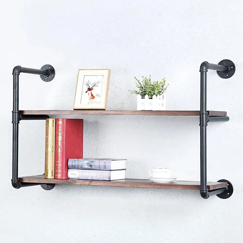 Industrial Pipe Shelving Wall Mounted,36in Rustic Metal loating Shelves,Steampunk Real Wood Book Shelves,Wall Shel Unit Bookshel