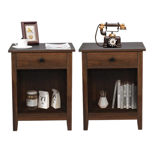 Bedroom Nightstands - Set of 2 Wooden Night Stands with Drawer for Home Bedside End Table Large Storage Furniture,, Customized