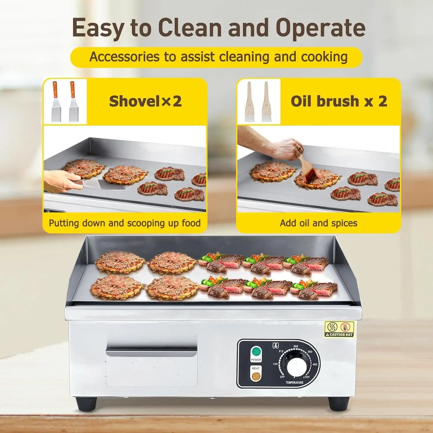 Electric Griddle for Outdoor Cooking Non-Stick Grill Plate Adjustable Temperature Control 122°F-572°F High Power 3600W