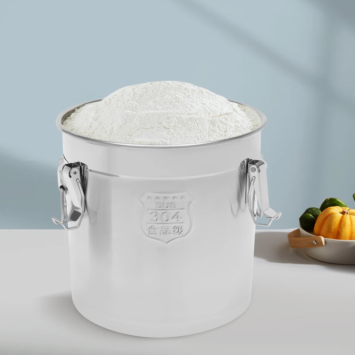 21L Stainless Steel Airtight Rice Bucket Canister Kitchen Food Storage Container 304 Stainless Steel Rice Container with Lid